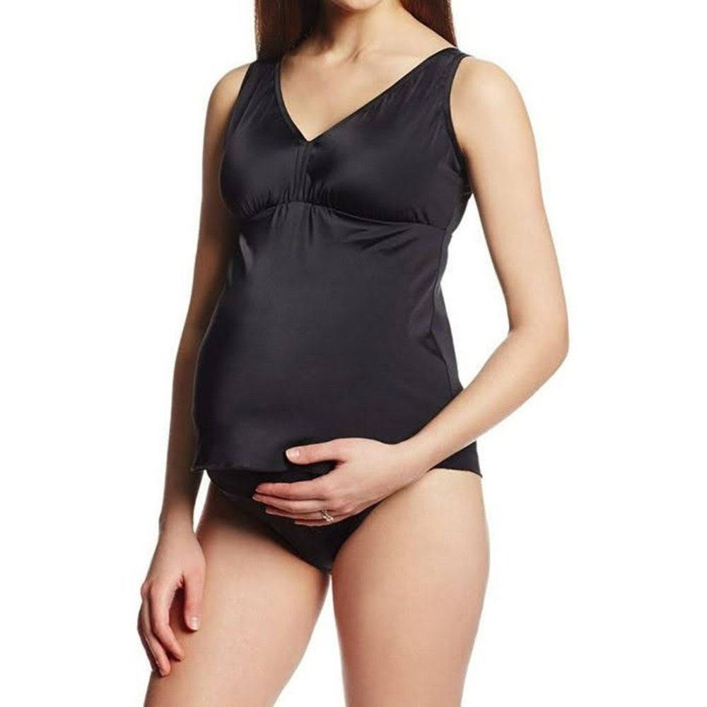 PREGO Elegant Solid Posh Black 2-Piece Maternity Tankini Built in Support Size M